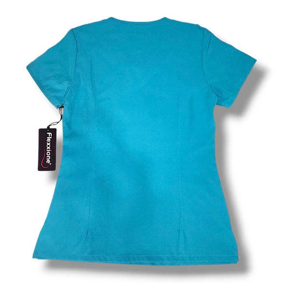 Flexxione Teal Medical/Nurse Scrub Top XS V-Neck Multiple Pocket Comfortable Fit - Picture 6 of 12